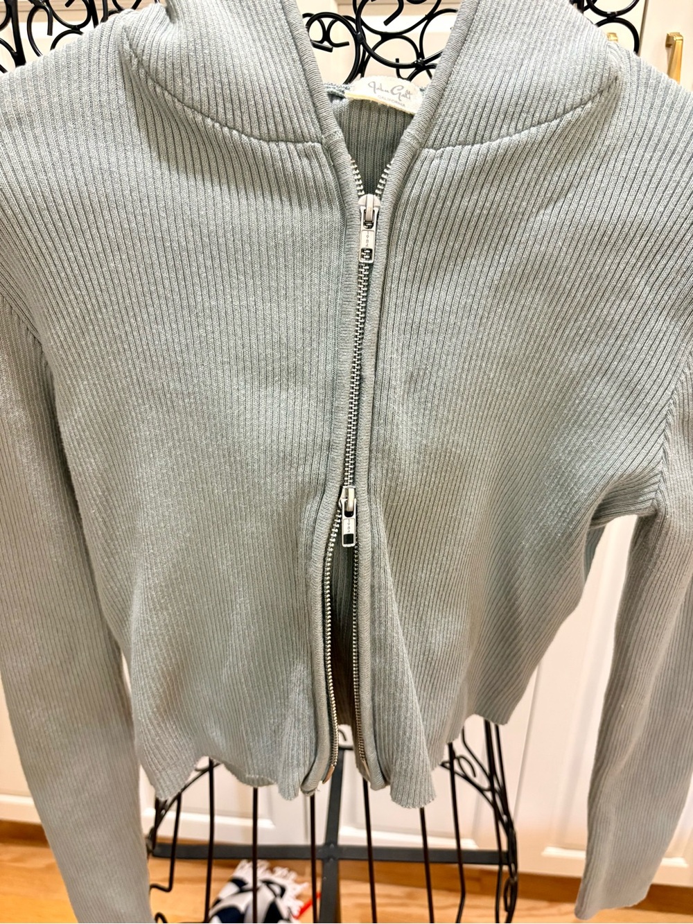 John Galt Brandy Melville Sage Arden Double Zip Ribbed Knit Hoodie